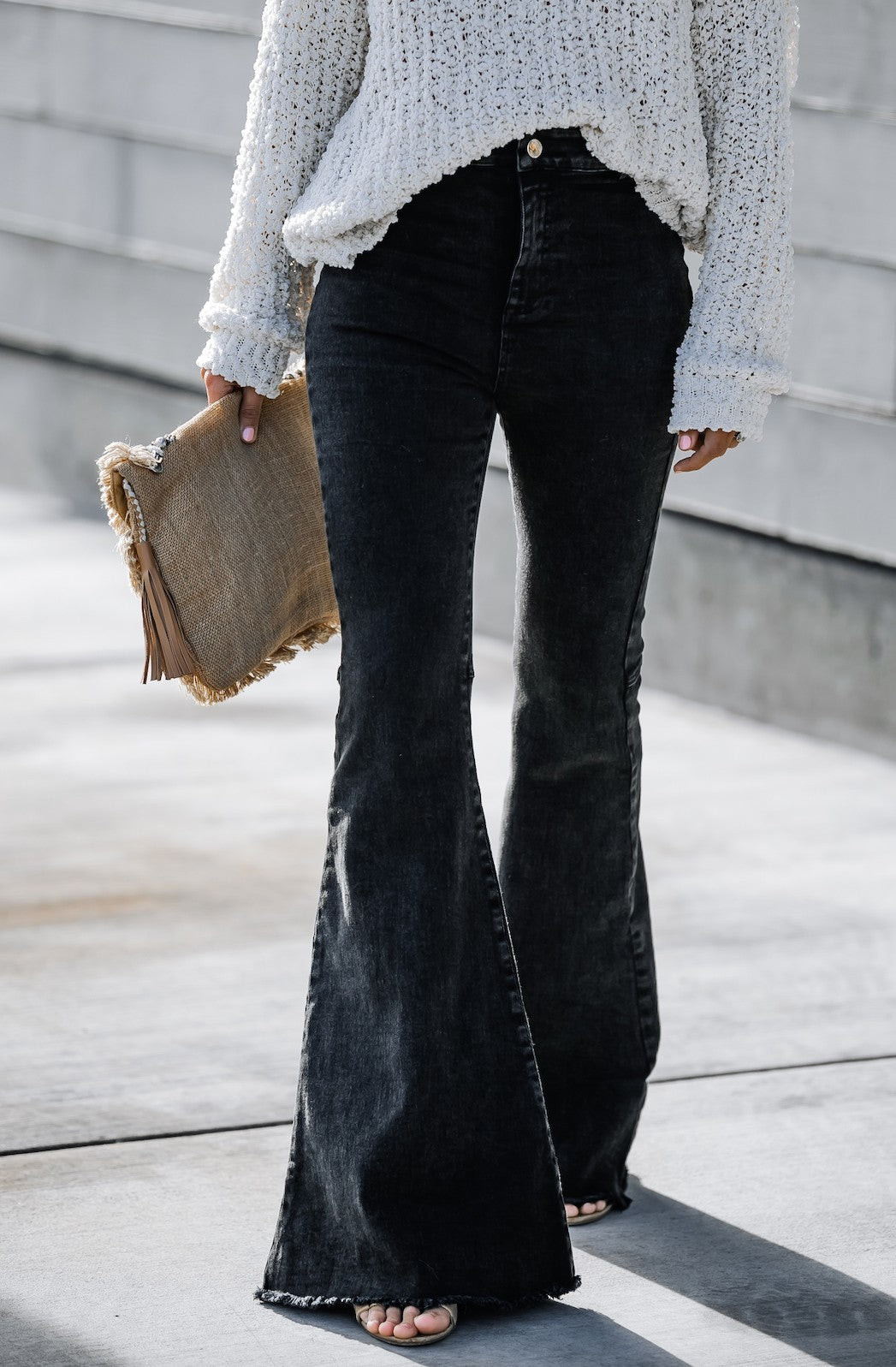 Black Washed High Rise Flare Jeans