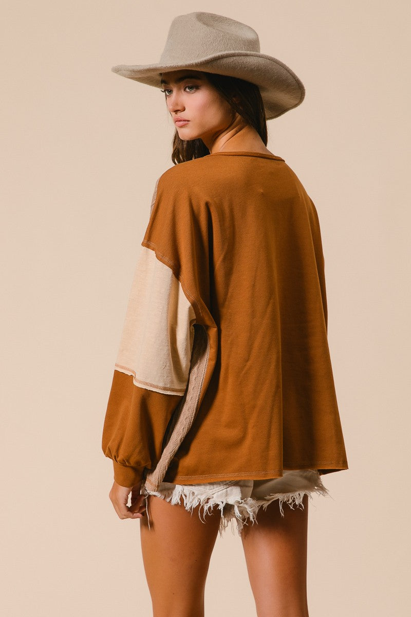 Camel French Terry Knit Sweater