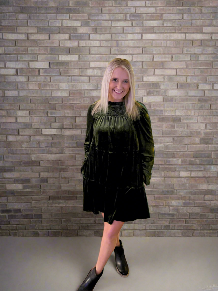 Olive Green Velvet Dress