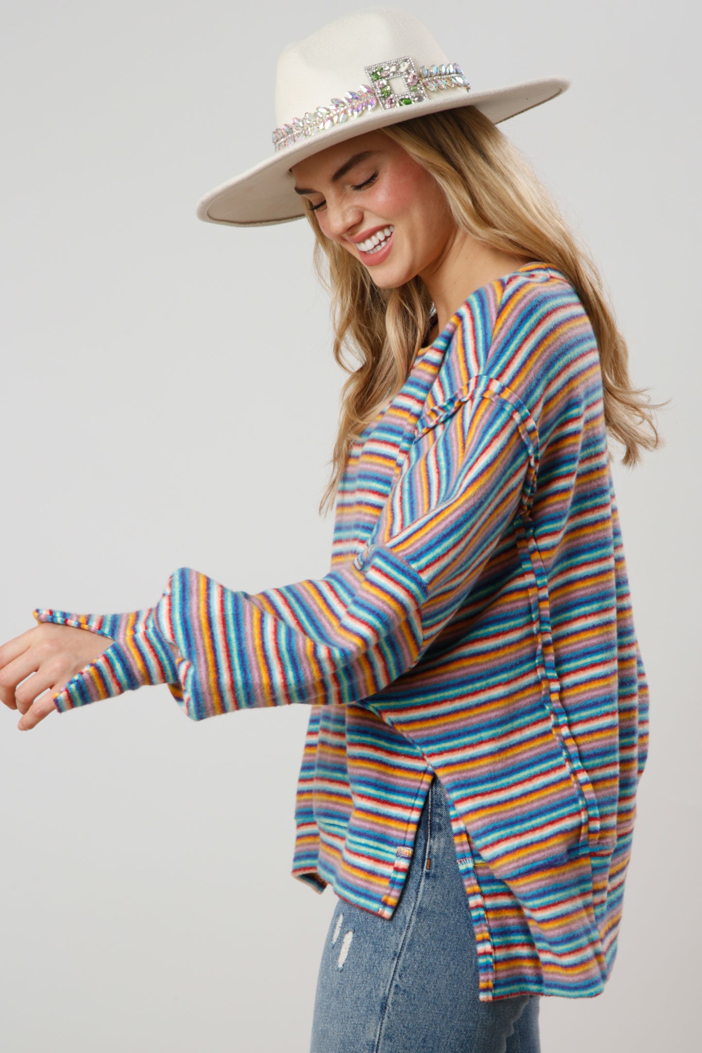 Brushed Striped Knit Pullover