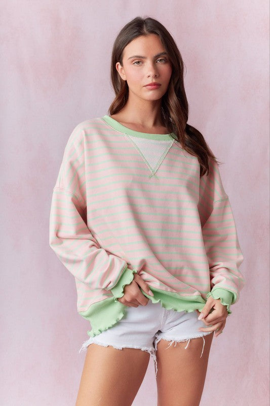 Pink & green ruffle pullover