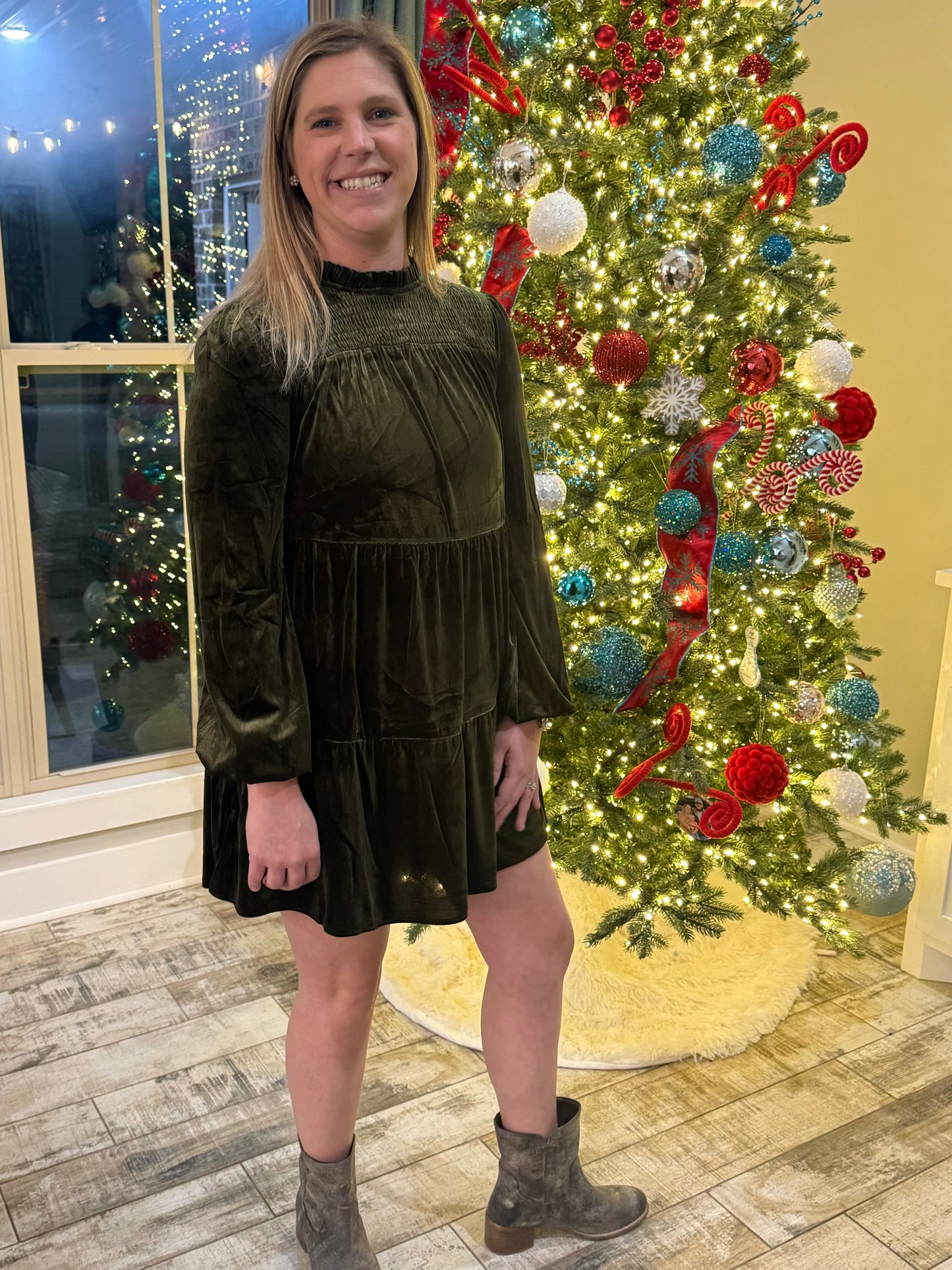 Olive Green Velvet Dress