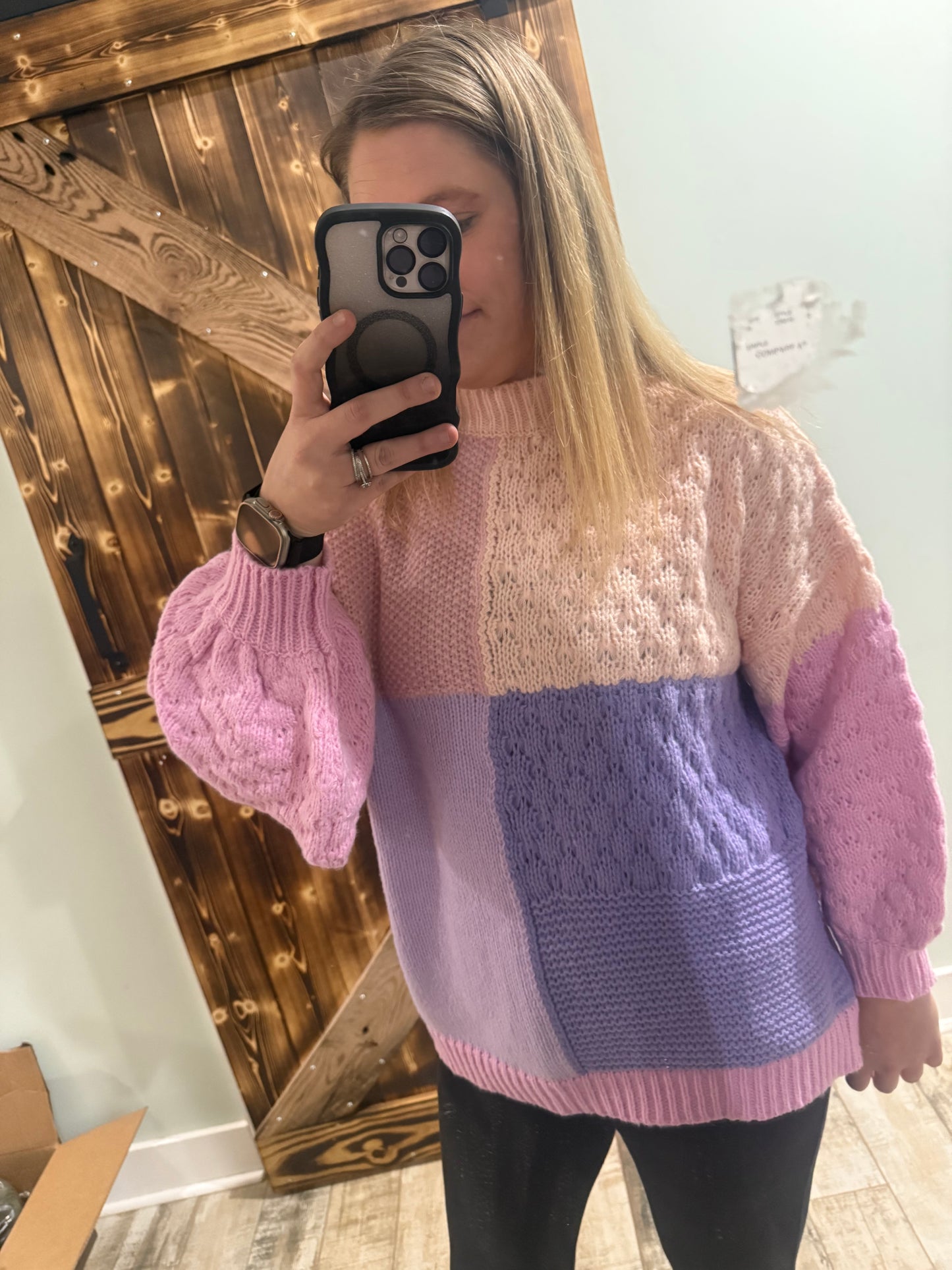 Purple Color Block Long Sleeve Sweater Top