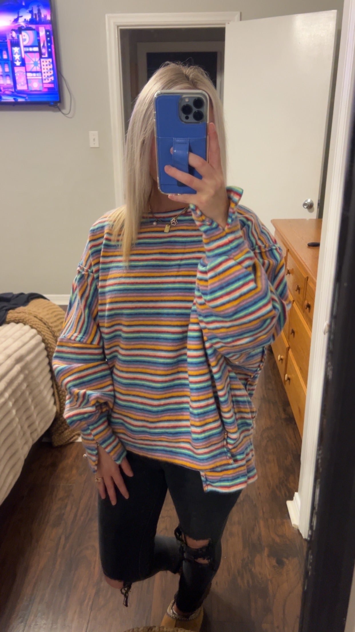 Brushed Striped Knit Pullover