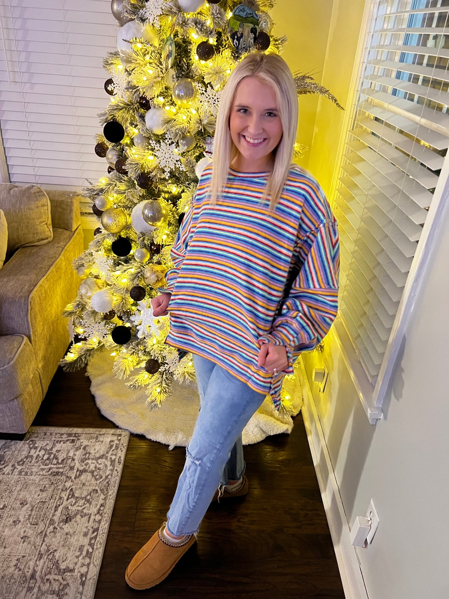 Brushed Striped Knit Pullover