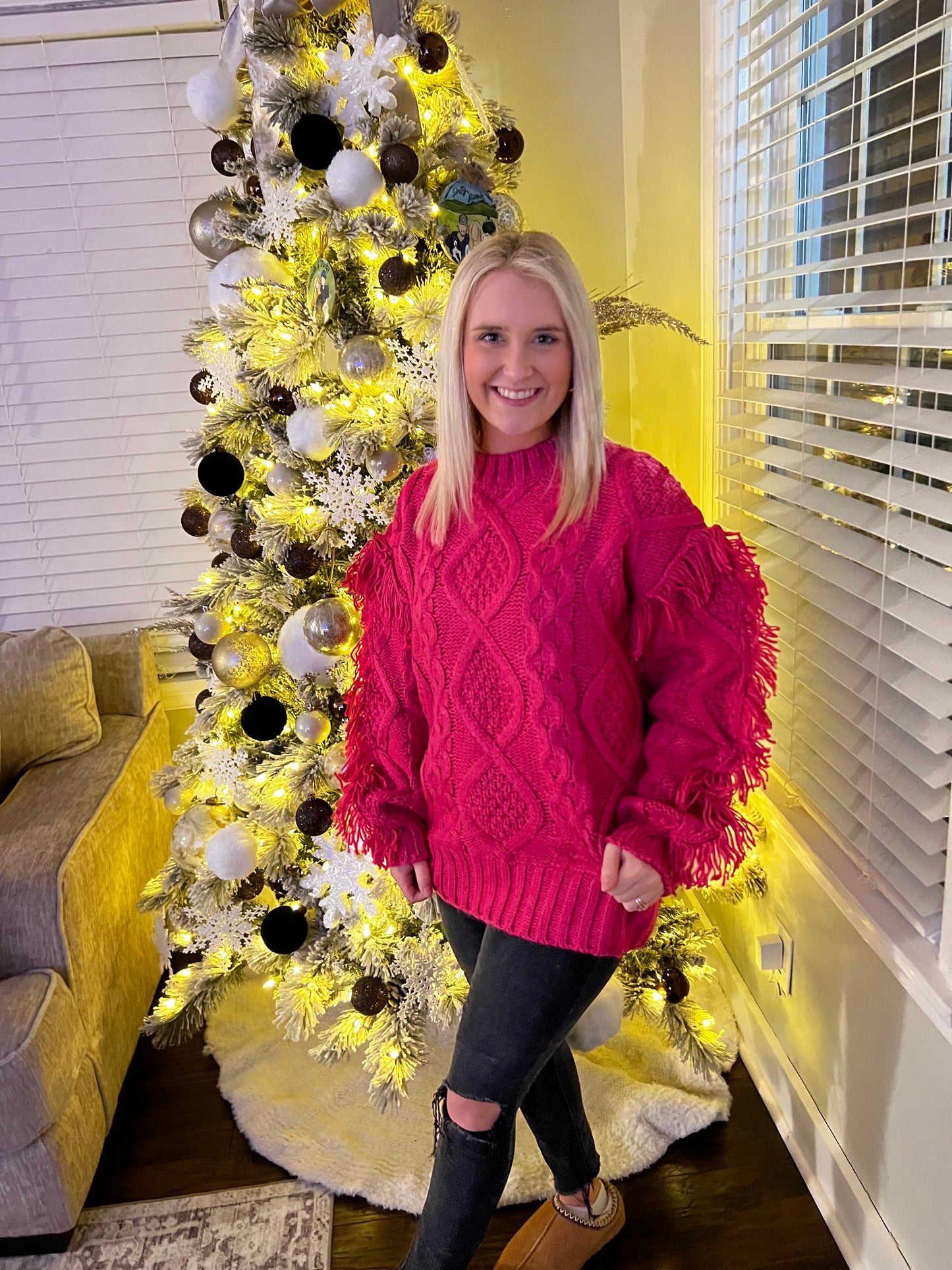 Pink Cable Knit Sweater