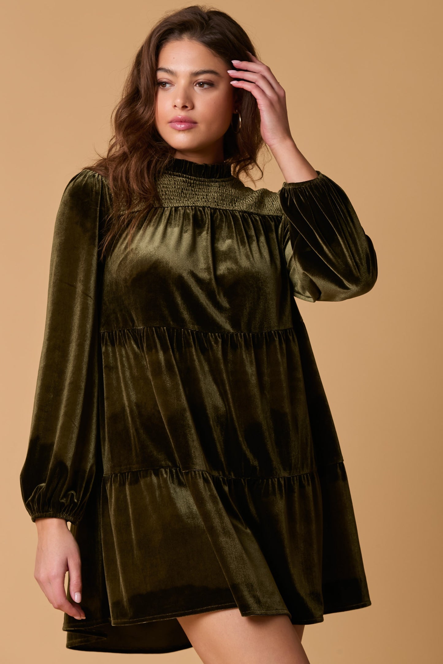Olive Green Velvet Dress