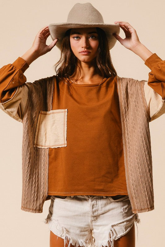 Camel French Terry Knit Sweater