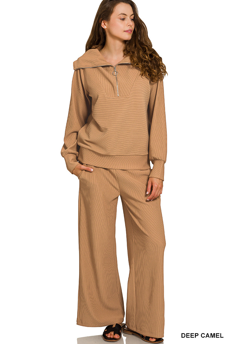Ribbed High Neck Zenana Set