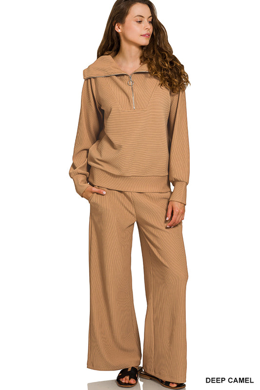 Ribbed High Neck Zenana Set