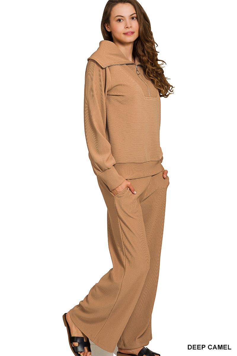 Ribbed High Neck Zenana Set