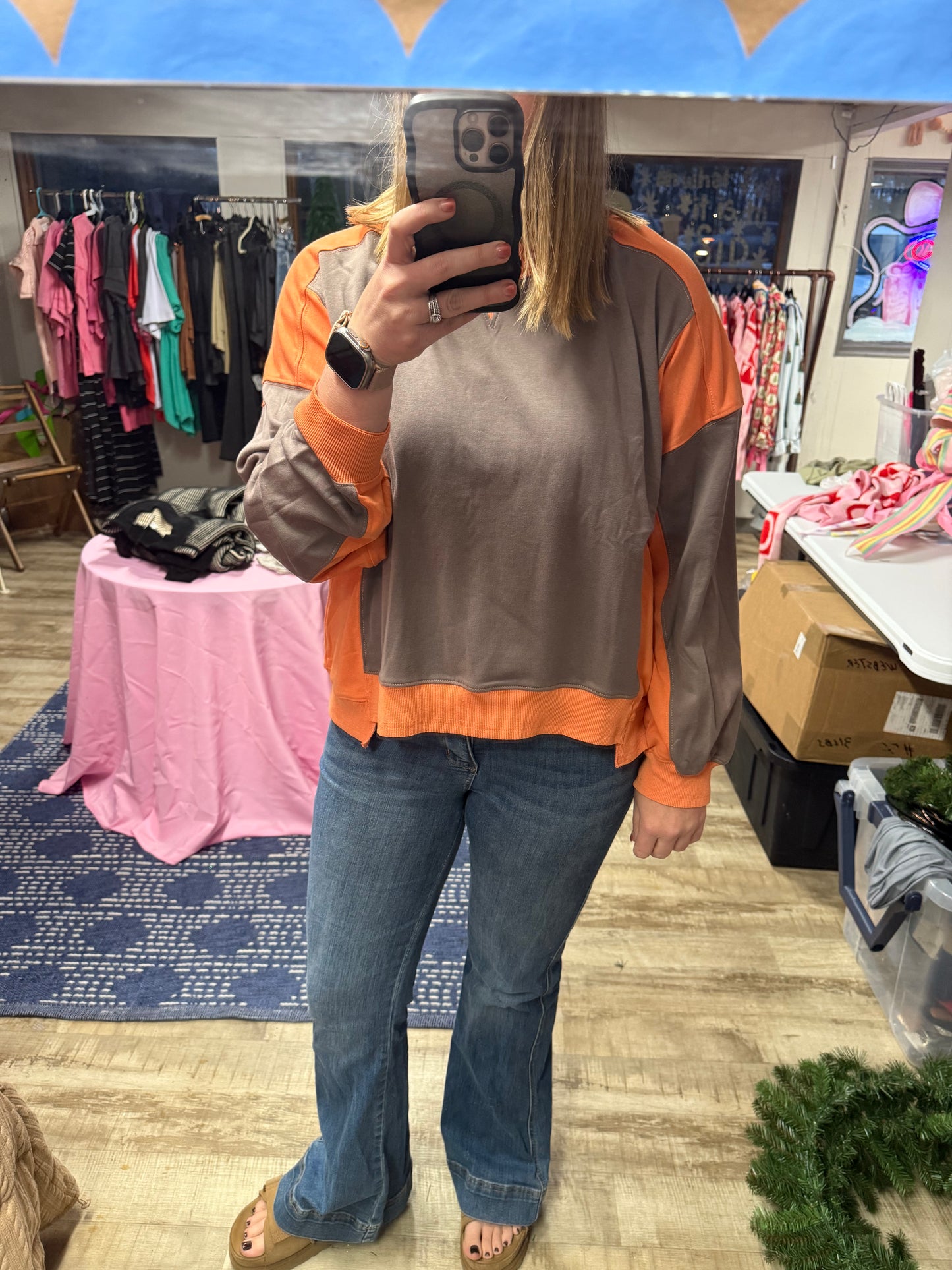 brown and orange tunic