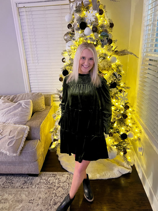 Olive Green Velvet Dress