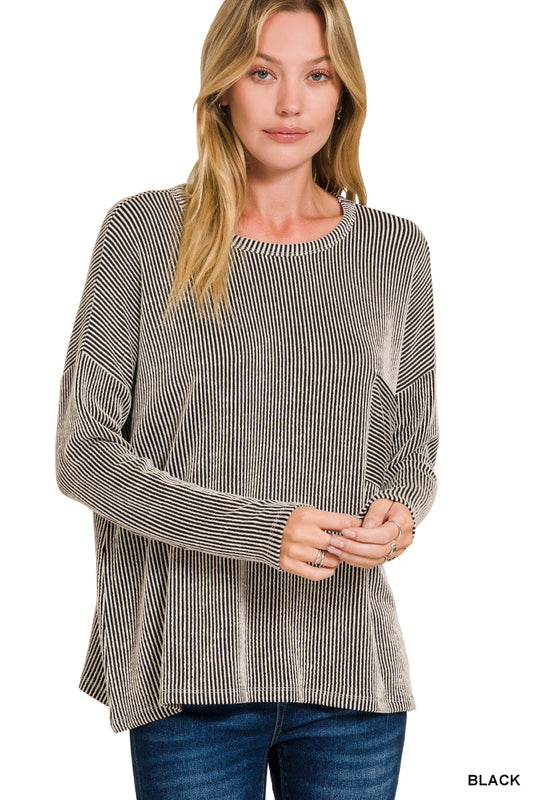 Zenana Ribbed Long Sleeve Shirt