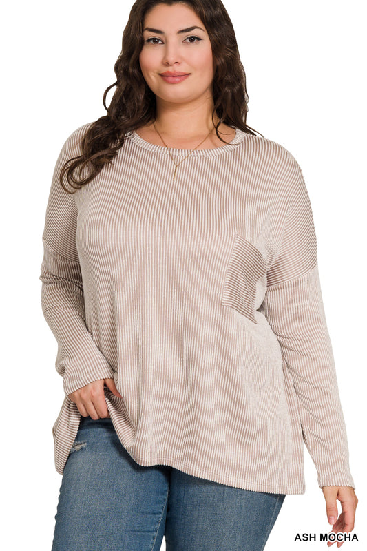 Zenana Curvy Ribbed Long Sleeve
